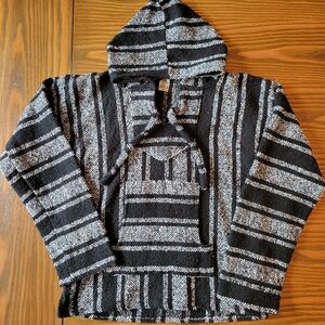 Artesanias Mickey Men's Black Gray Striped Baja Hoodie | Size: M